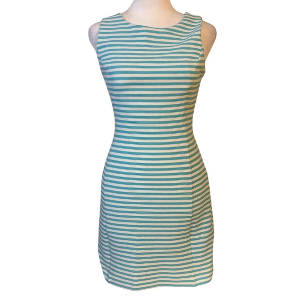 Lilly Pulitzer Striped Sheath Dress Womens‎ XS Turquoise White Excellent Cutout